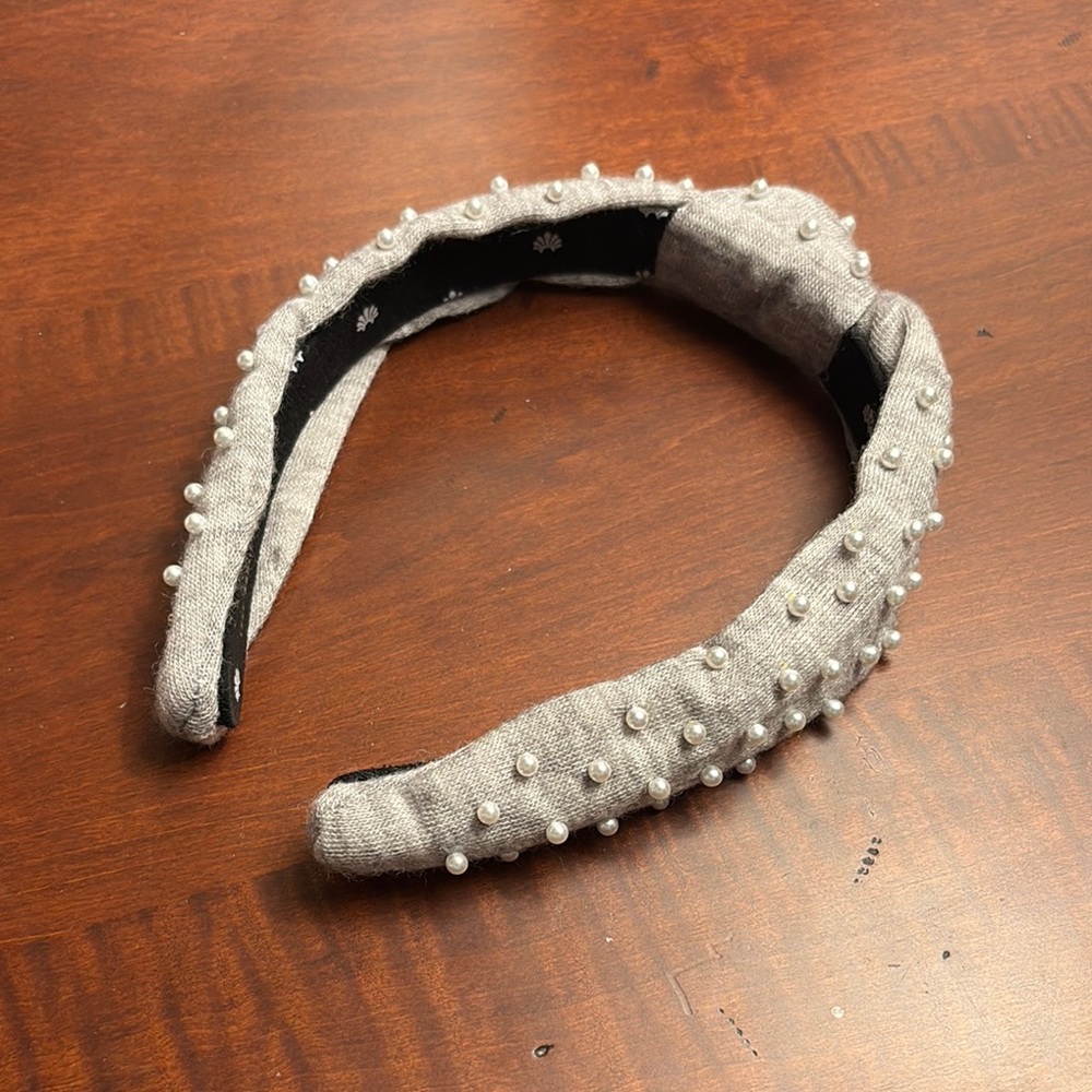 Lele Sadoughi Gray Jersey Headband with Pearl Accents NWOT